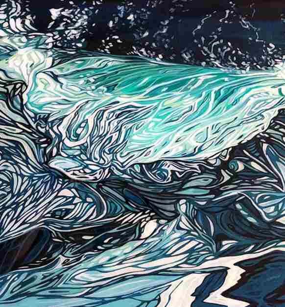 Blue Curl Oil And Resin On Wood Panel