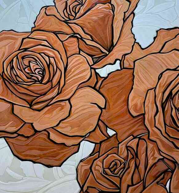 Crimson Rose Design Oil And Resin On Wood Panel