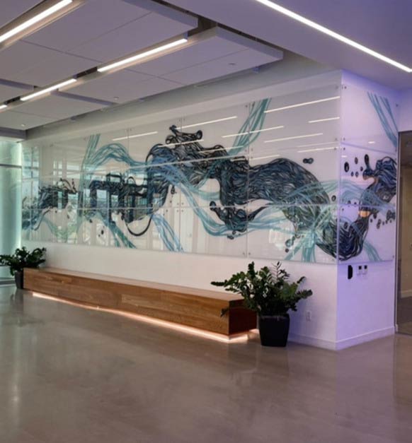 Streams Of Perspective Ink And Acrylic On Glass Panel